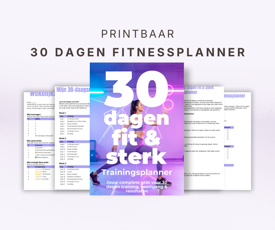 Mockup van de 30 dagen fit en sterk trainingsplanner